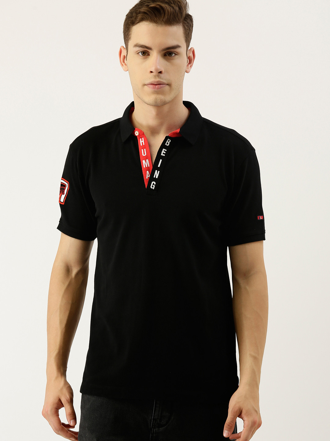 Black Regular Fit Men's Polo T-Shirt by Being Human Clothing