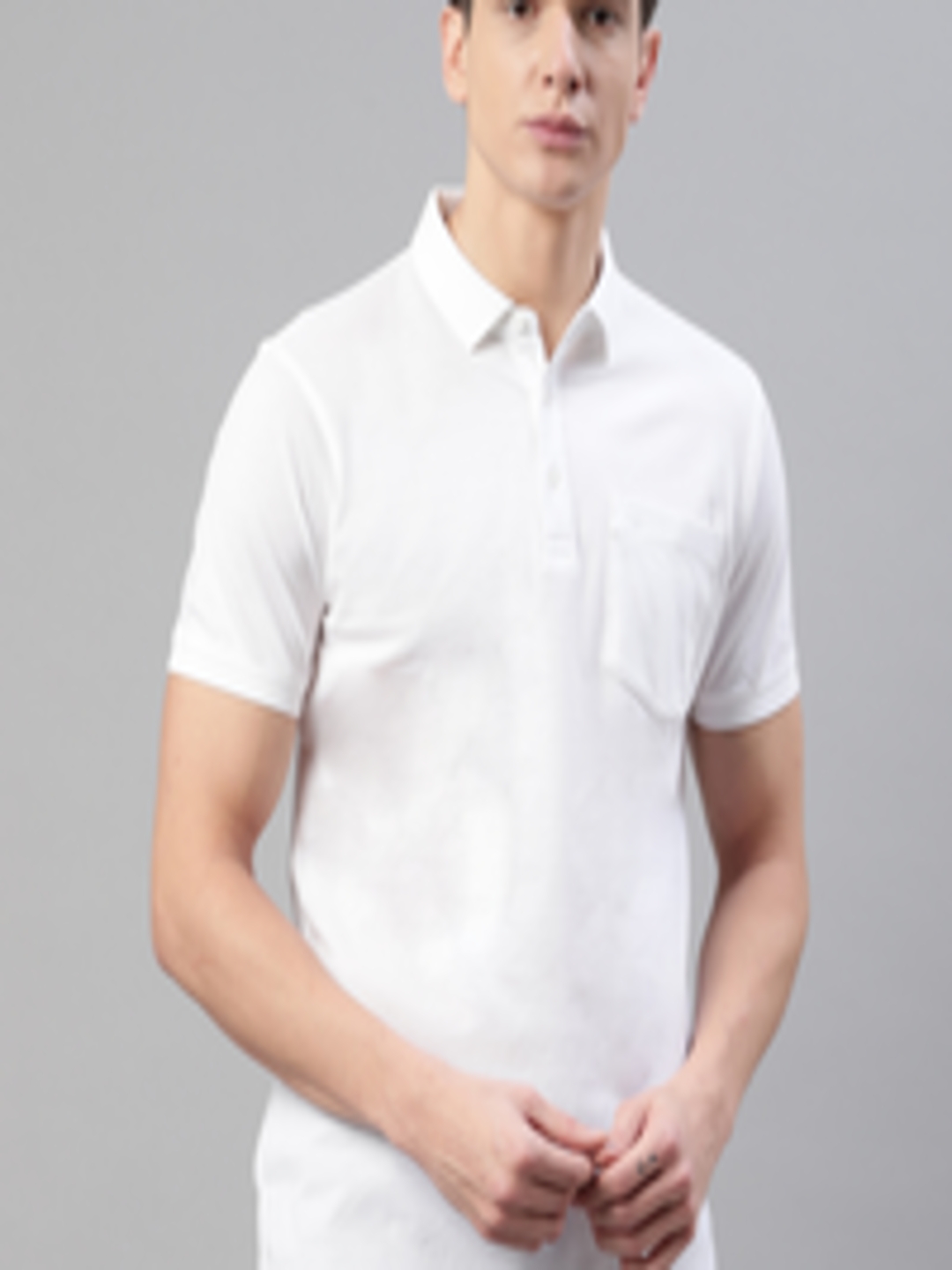 Buy Park Avenue Men White Slim Fit Solid Polo Collar T Shirt - Tshirts ...