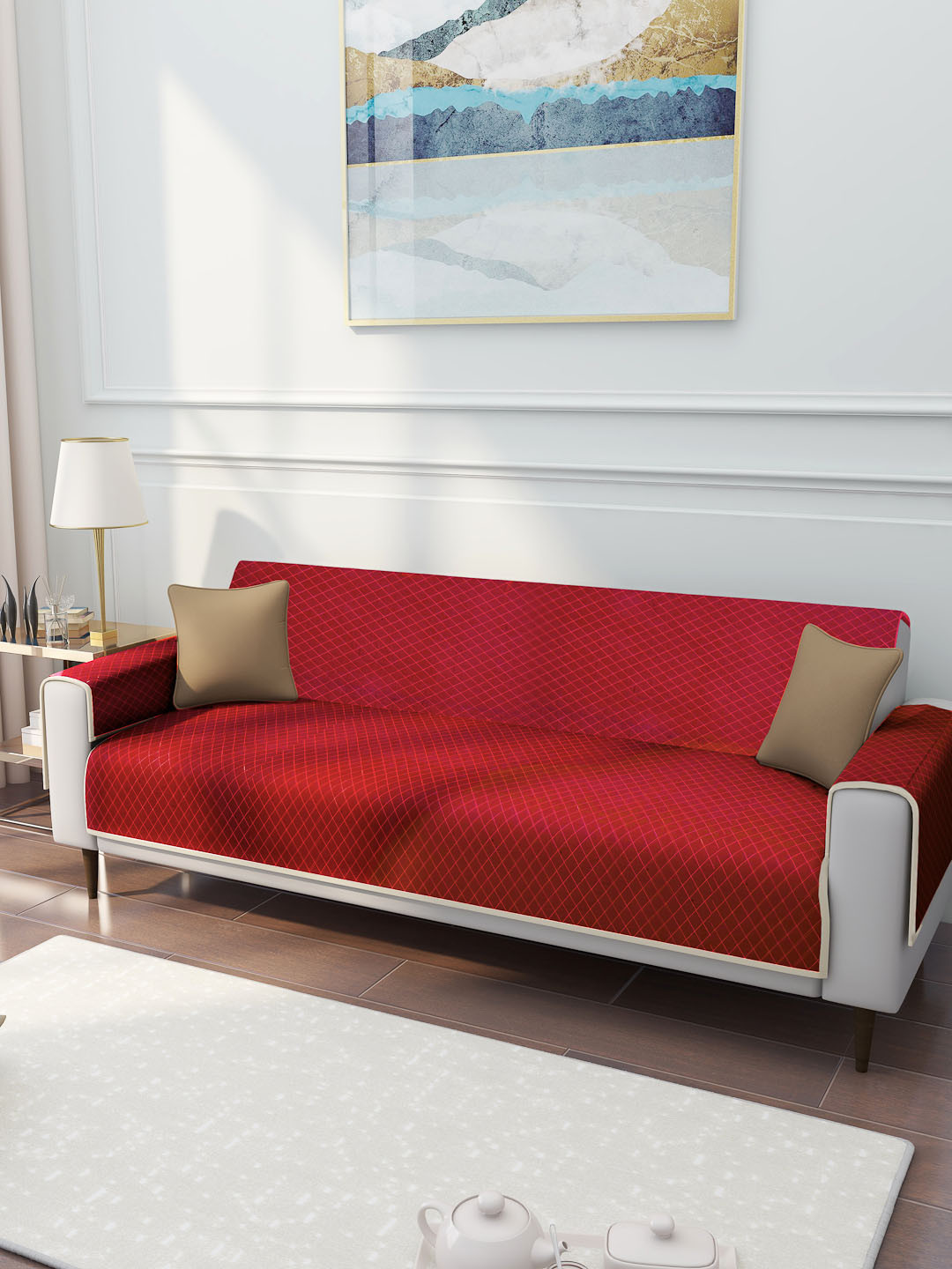 Buy Rajasthan Decor Red 3 Seater Quilted Sofa Cover Sofa Covers for