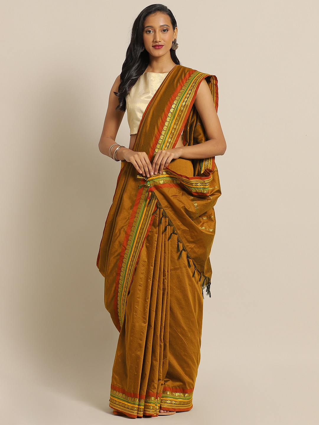 Buy The Chennai Silks Classicate Gold Coloured & Brown Kalyani
