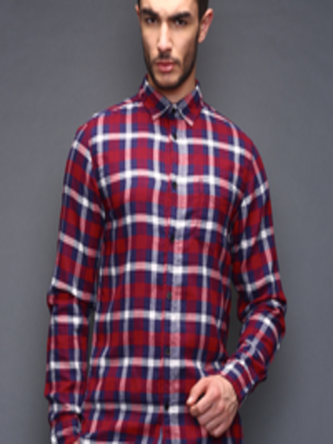 Buy SELECTED Red & Navy Checked Slim Casual Shirt - Shirts for Men ...