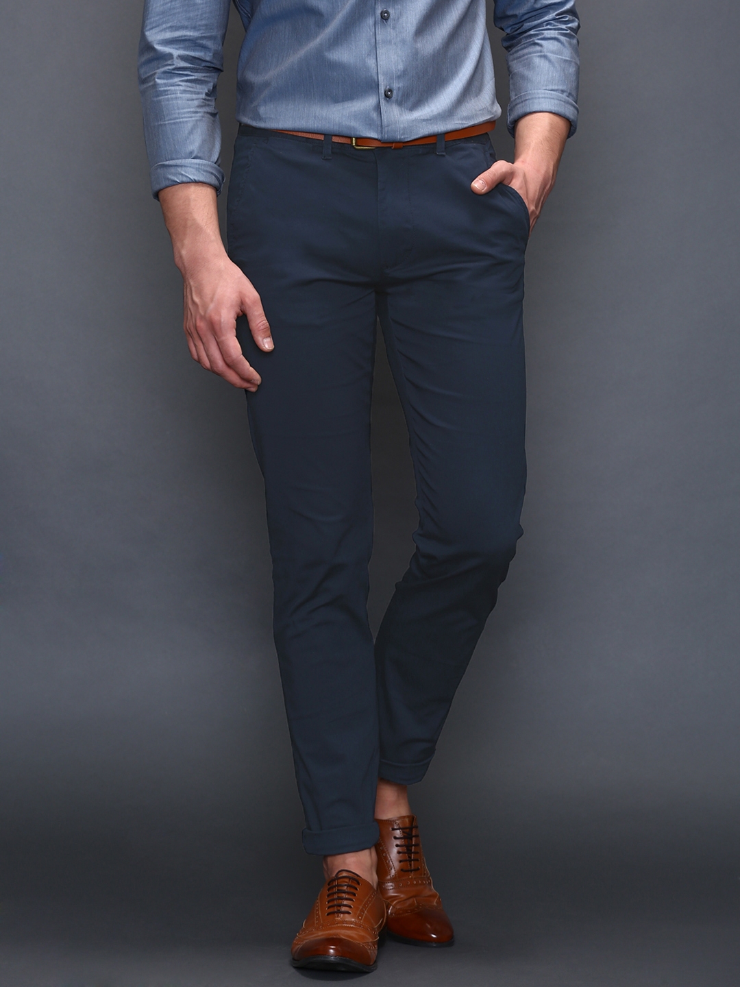 Buy SELECTED Navy Slim Casual Trousers - Trousers for Men 1208114 | Myntra