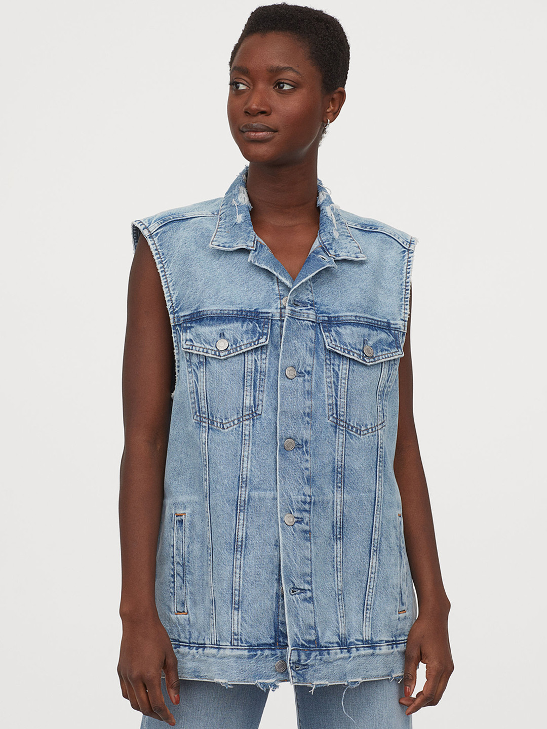 Buy H&M Women Blue Denim Sustainable Waistcoat Jackets for Women