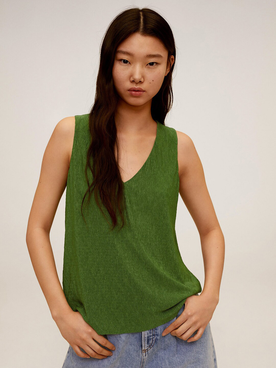 Buy MANGO Women Lime Green Solid Knitted Top With Crushed Effect Tops for Women 12088550 Myntra