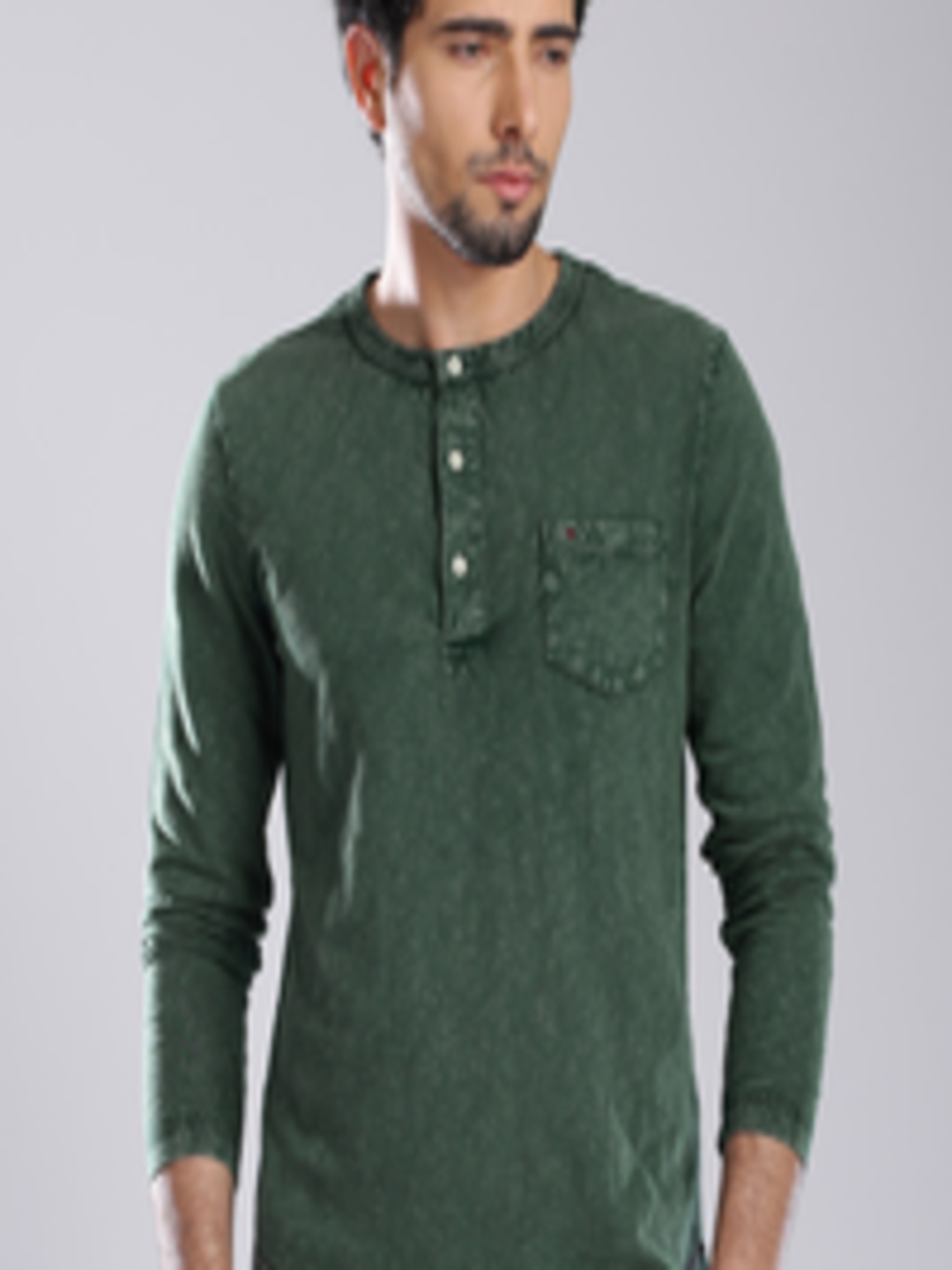 Buy Tommy Hilfiger Olive Green Henley Pure Cotton T Shirt - Tshirts for ...