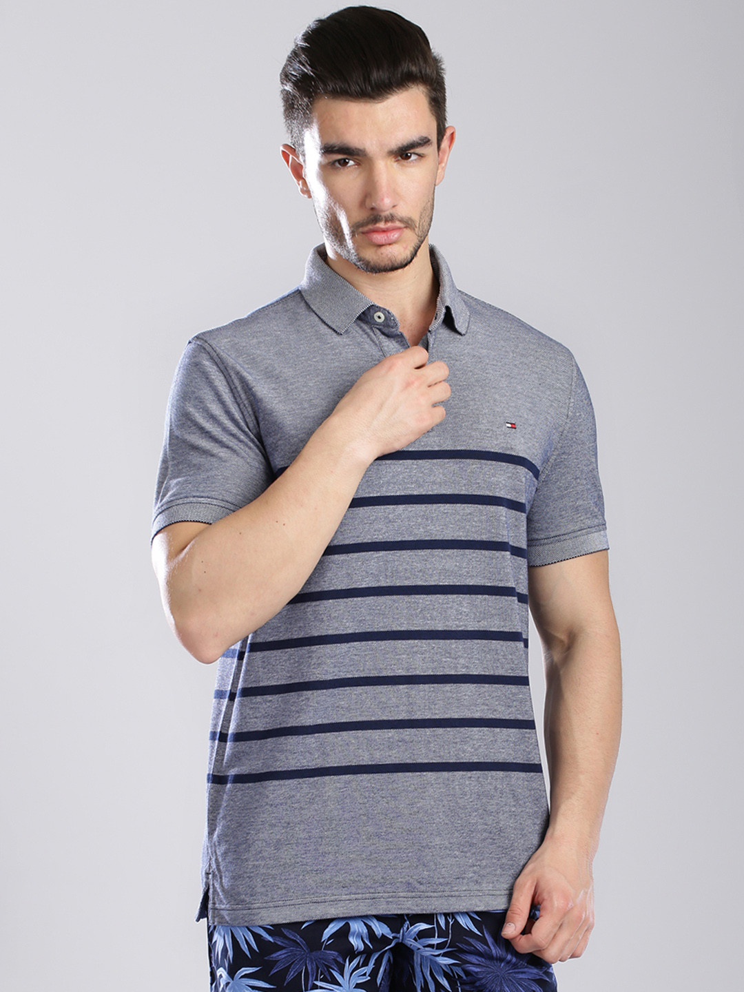 Tommy Hilfiger Navy and Gray Stripe Polo Shirt main image 0