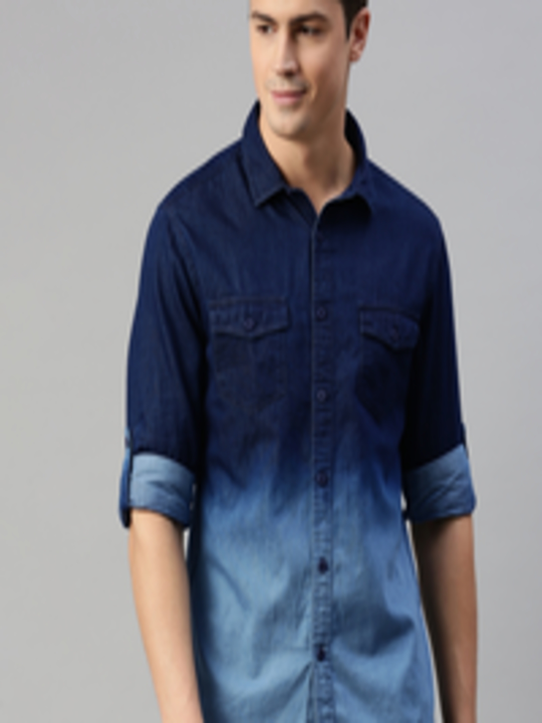 Buy HERE&NOW Men Blue Slim Fit Ombre Dyed Casual Denim Shirt - Shirts ...