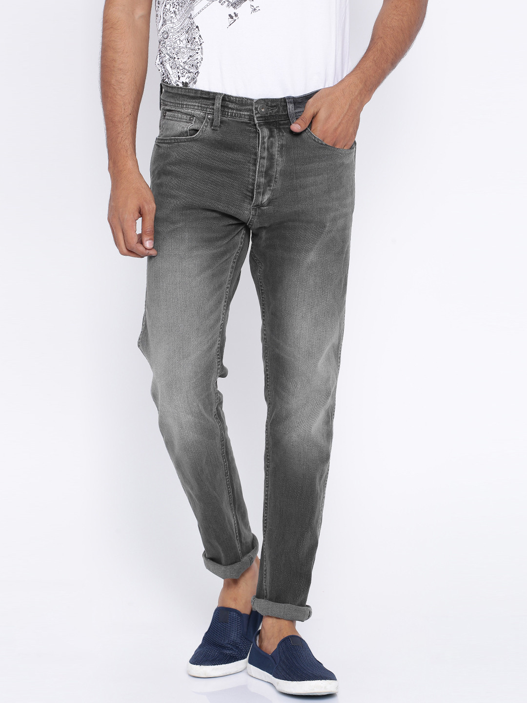 Buy Jack & Jones Charcoal Grey Erik Anti Fit Jeans Jeans for Men