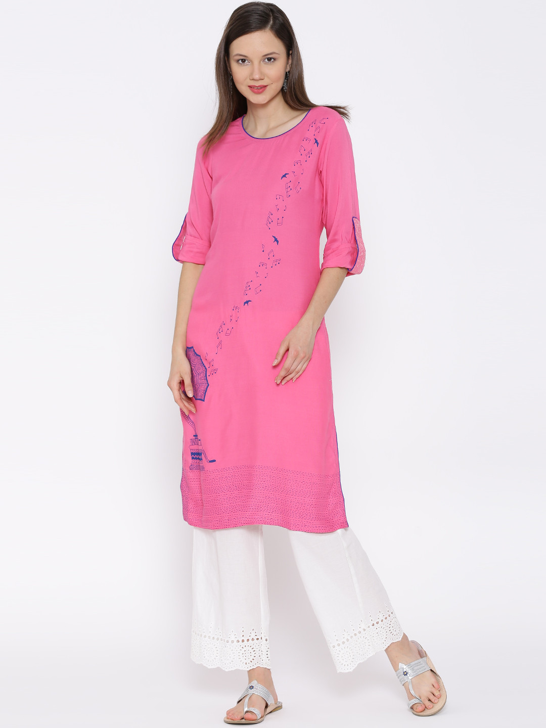 Pink Striped Women'S Kurta
