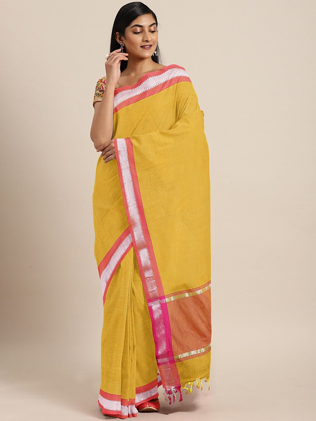 Buy The Chennai Silks Classicate Yellow Ichalkaranji Cotton Solid Saree