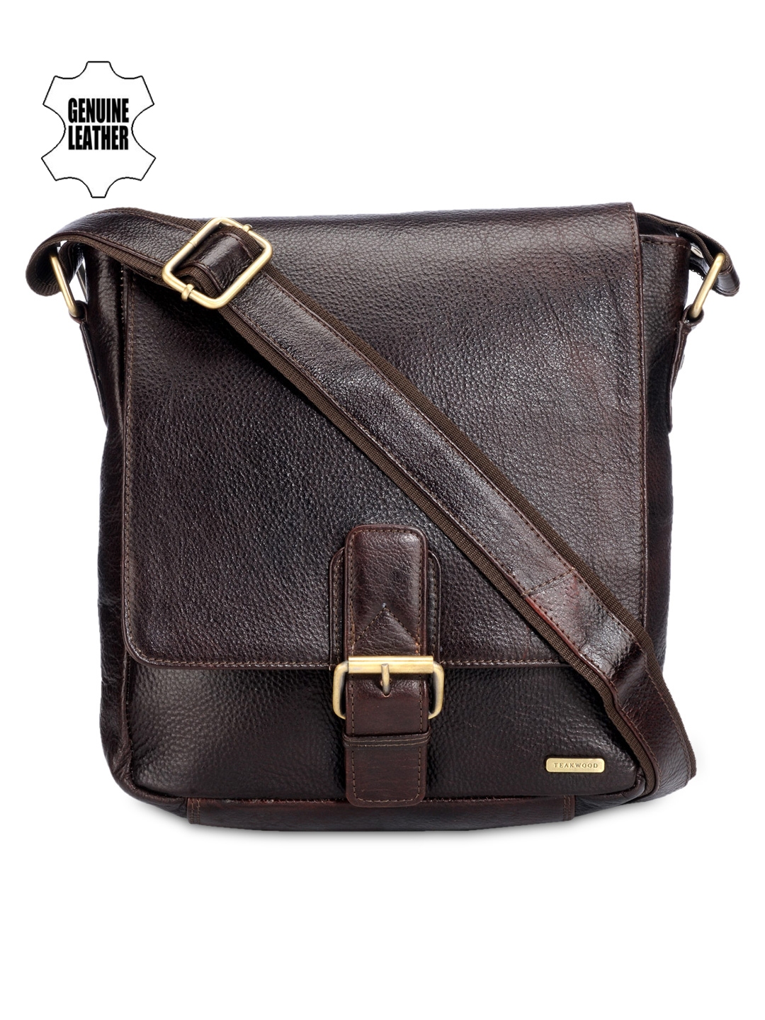 Buy Teakwood Leathers Unisex Brown Genuine Leather Messenger Bag ...