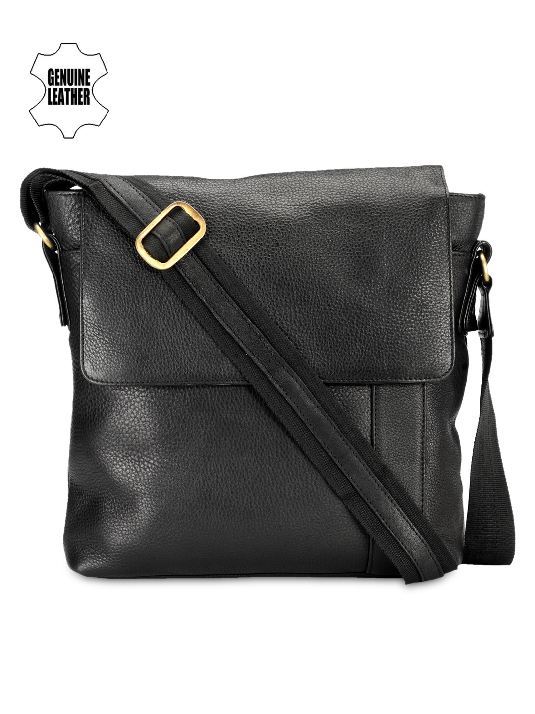 Buy Teakwood Leathers Unisex Black Genuine Leather Messenger Bag ...