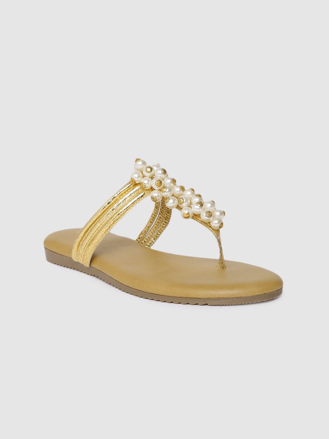 gold t strap flats