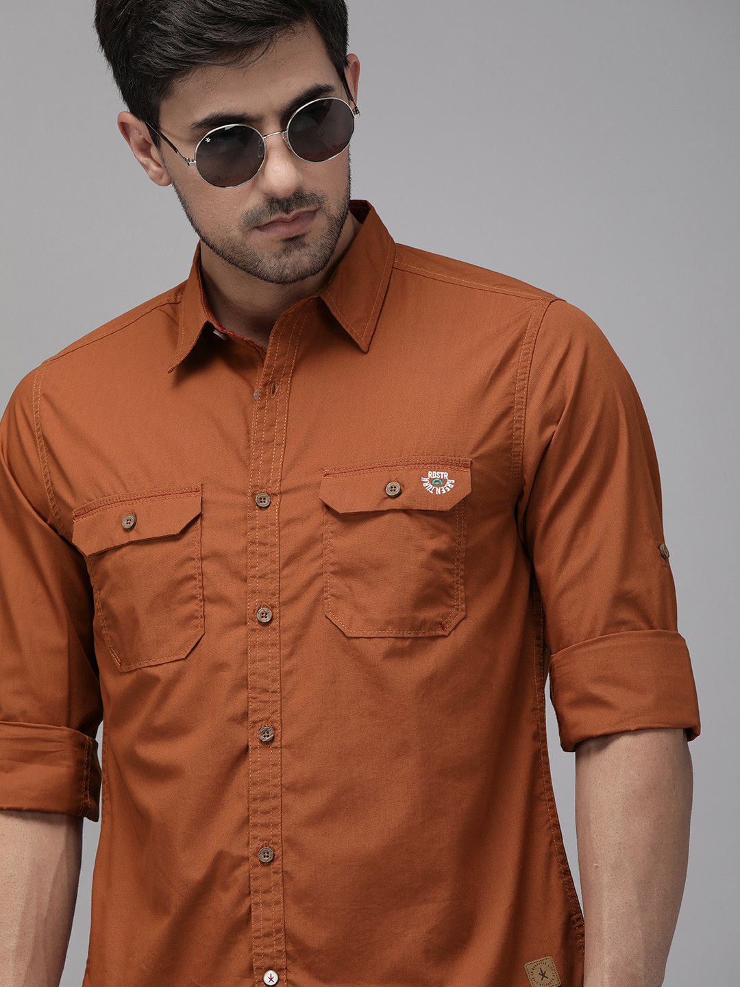 Buy Roadster Men Rust Orange Regular Fit Solid Casual Shirt Shirts