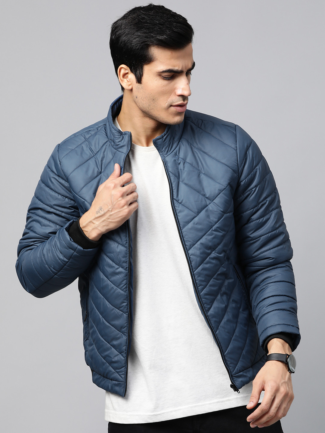 Buy Roadster Men Navy Blue Solid Padded Jacket Jackets for Men