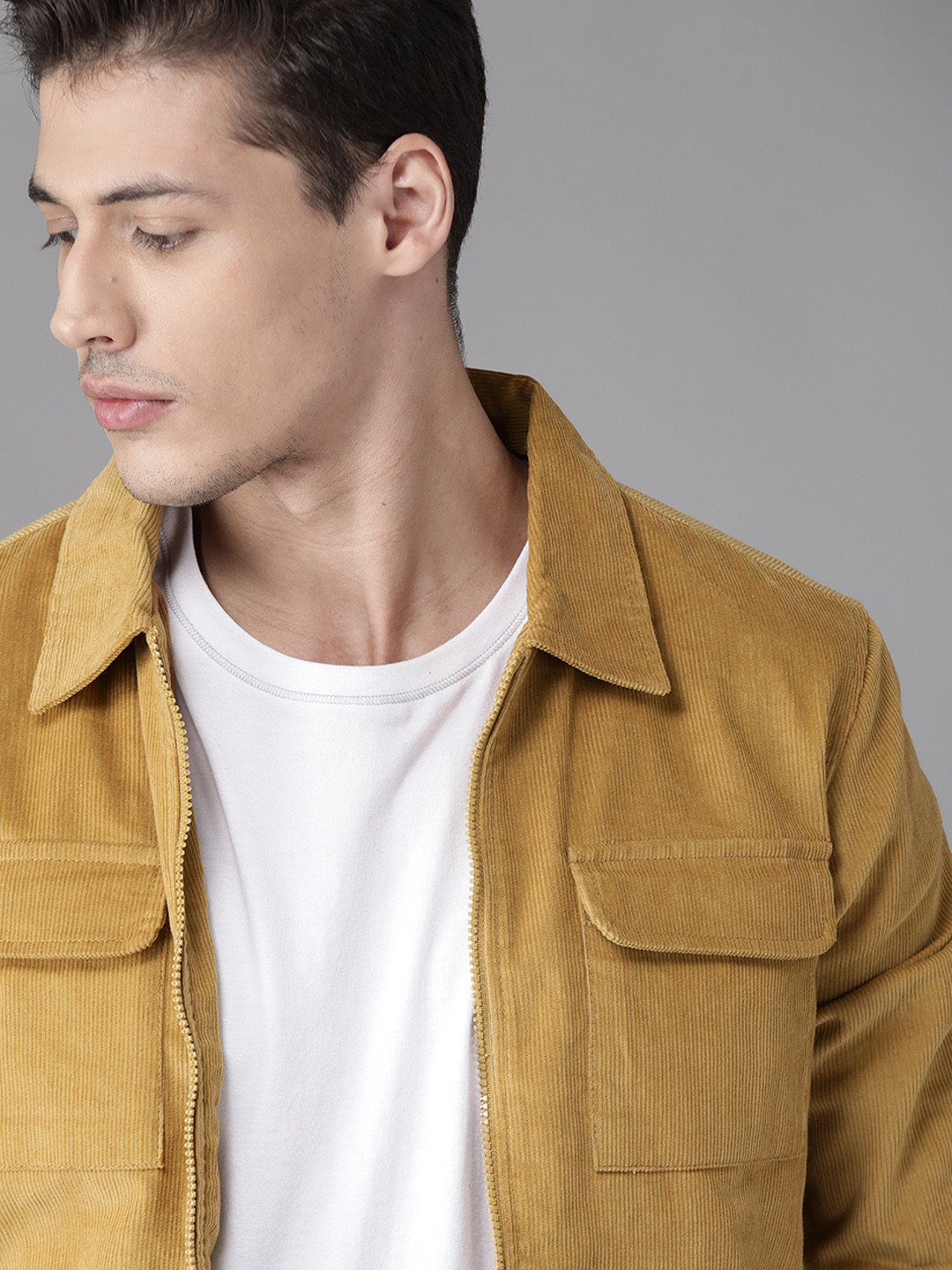 Buy Roadster Men Mustard Yellow Solid Corduroy Jacket Jackets for Men