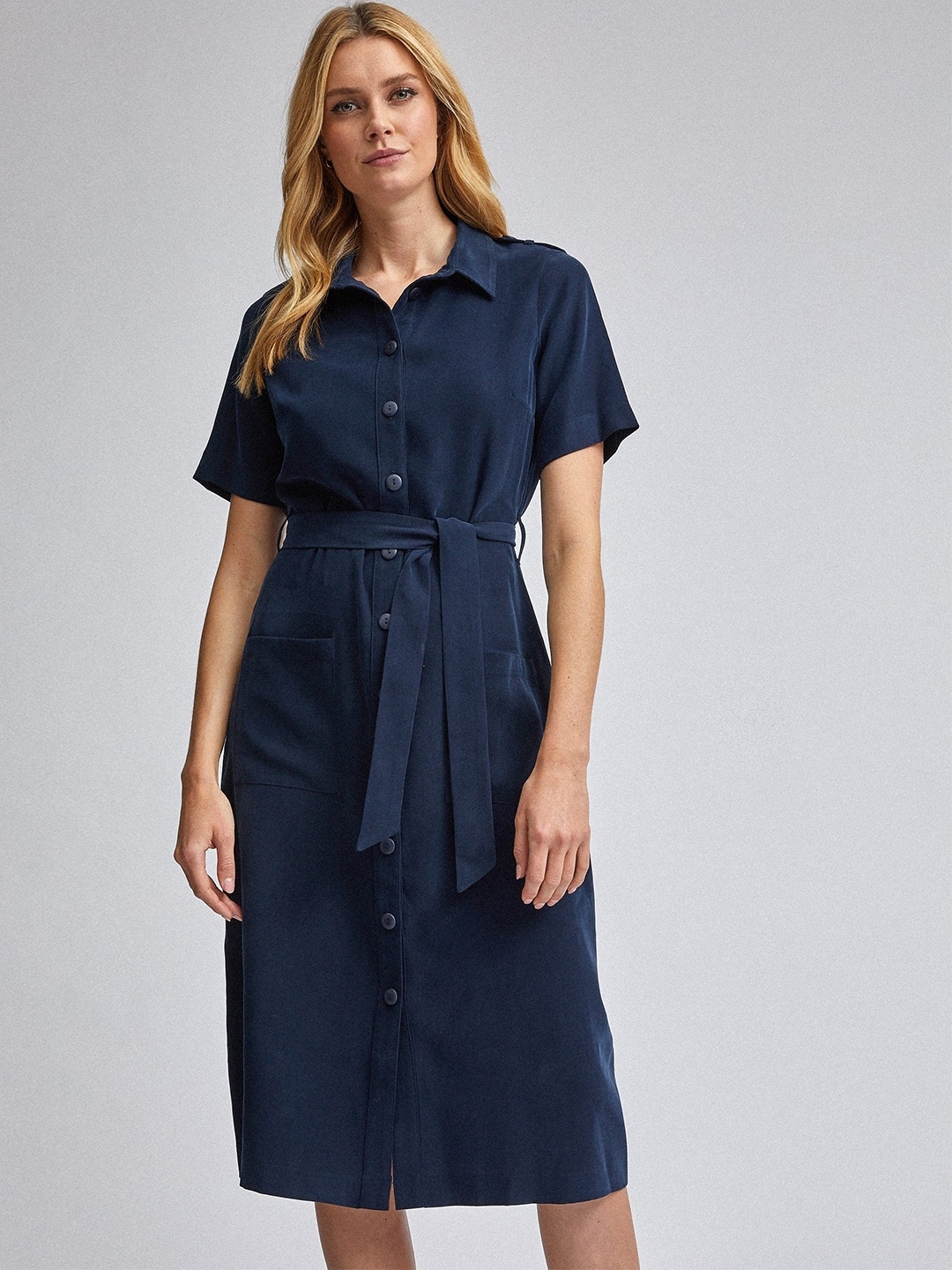 Buy DOROTHY PERKINS Women Navy Blue Solid Shirt Dress - Dresses for ...