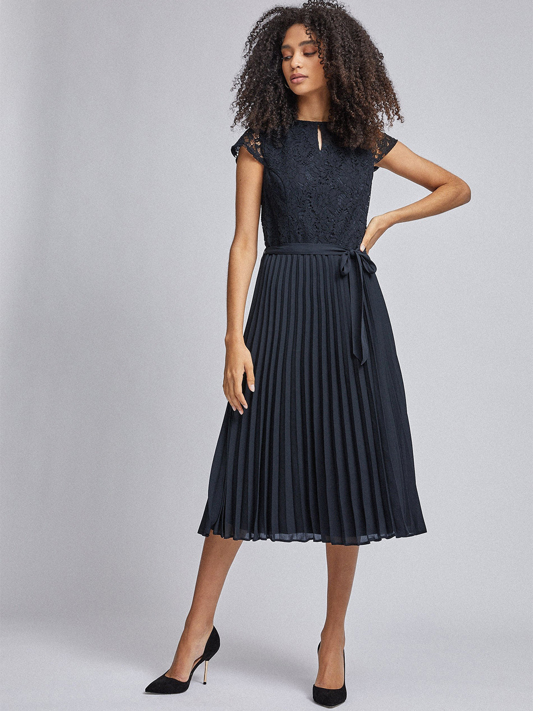 Buy DOROTHY PERKINS Women Navy Blue Accordion Pleated Solid A Line