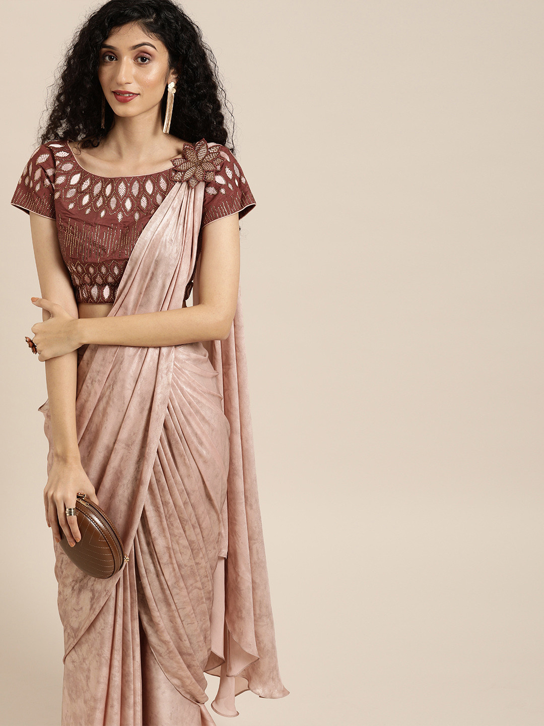 Buy Inddus Mauve Dyed Silk Blend Ready To Wear Saree Sarees For Women 