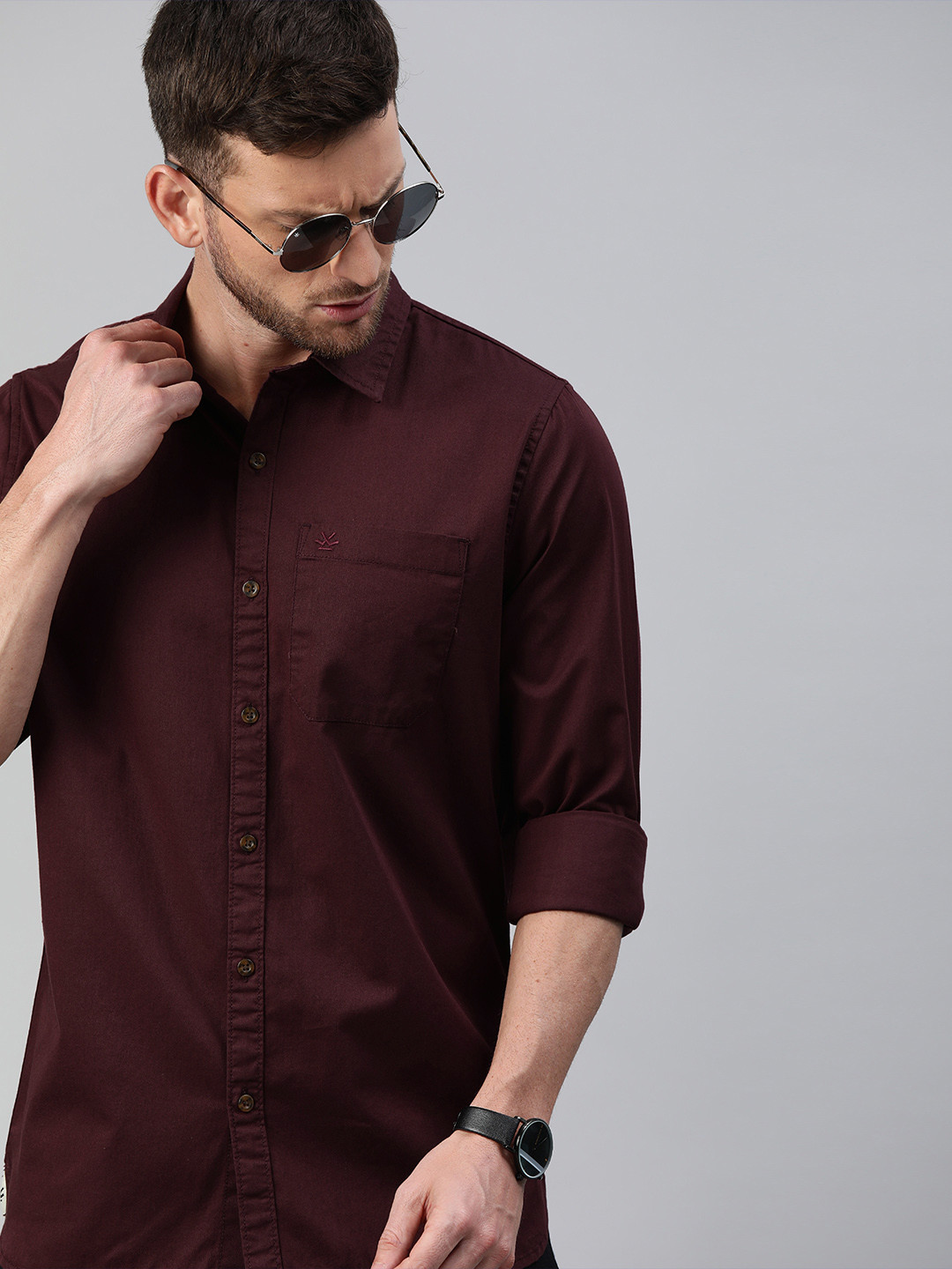 Buy WROGN Men Burgundy Slim Fit Casual Shirt Shirts for Men 12131918