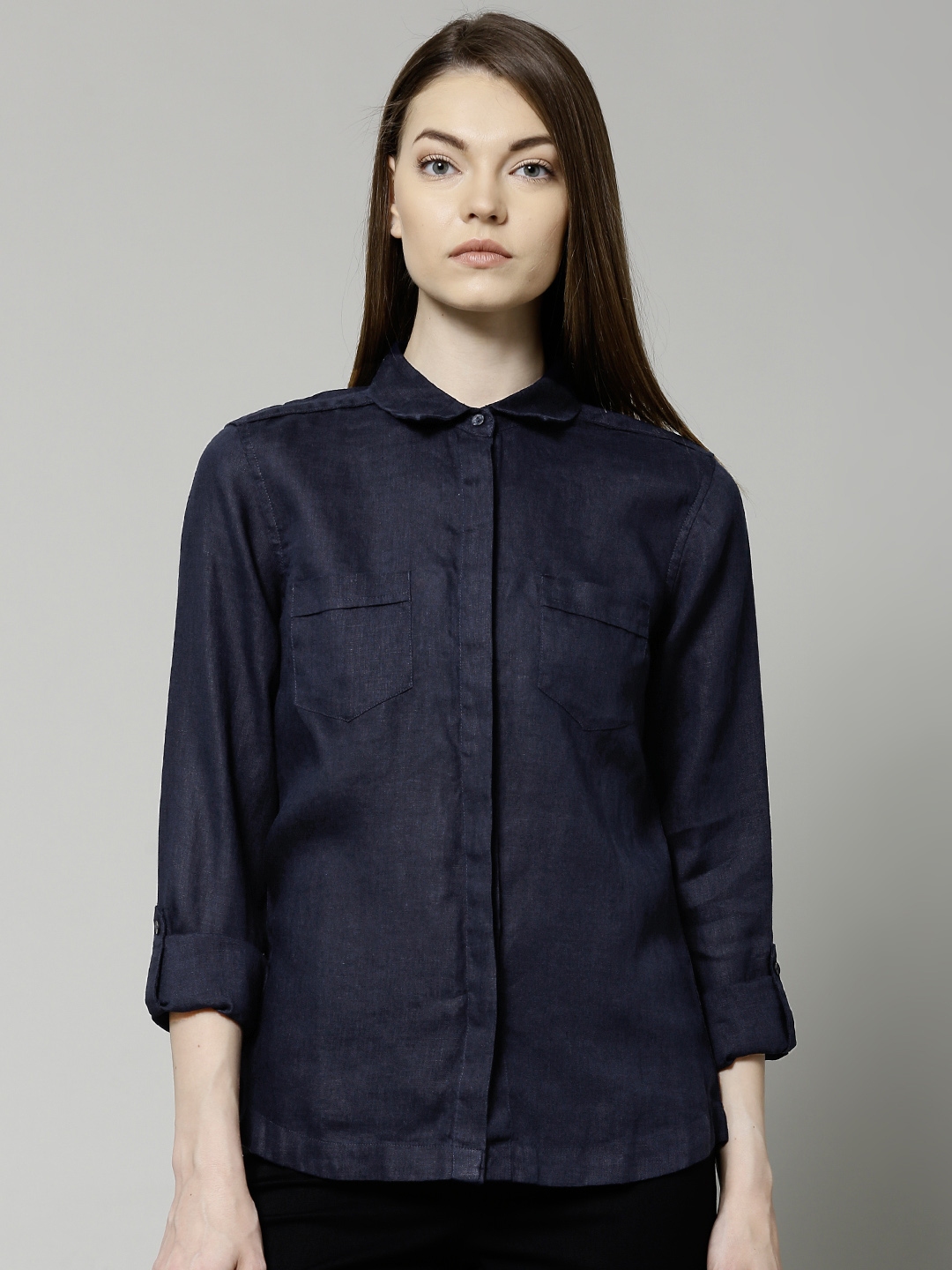 Buy Marks & Spencer Navy Pure Linen Shirt - Shirts for Women 1213369 ...