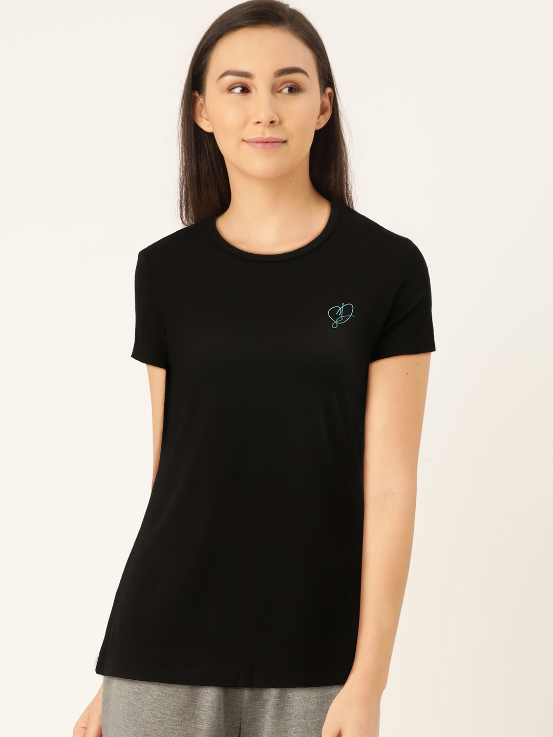Buy Sweet Dreams Women Black Solid Round Neck Lounge T Shirt - Lounge Tshirts for Women 12134012 