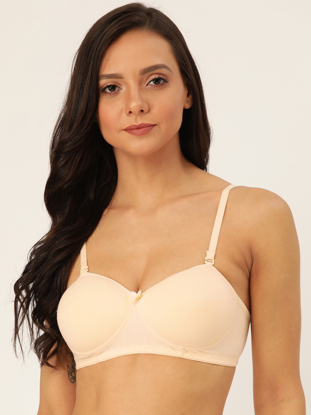 Buy Lady Lyka Cream Coloured Solid Non Wired Lightly Padded T Shirt Bra