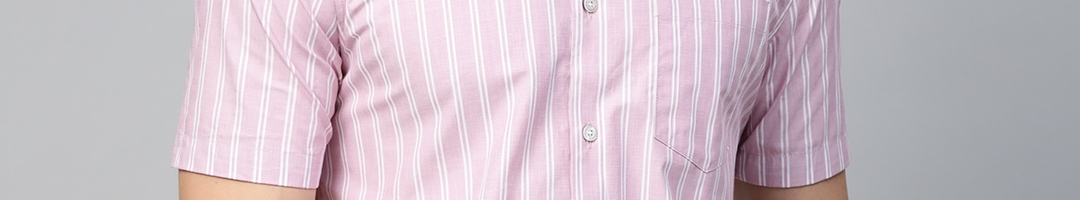 Buy Marks & Spencer Men Pink & White Regular Fit Striped Casual Shirt ...