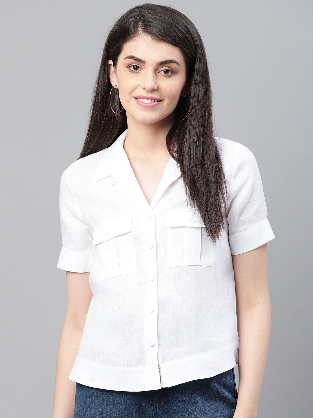 Buy Marks And Spencer Women White Linen Regular Fit Solid Casual Shirt