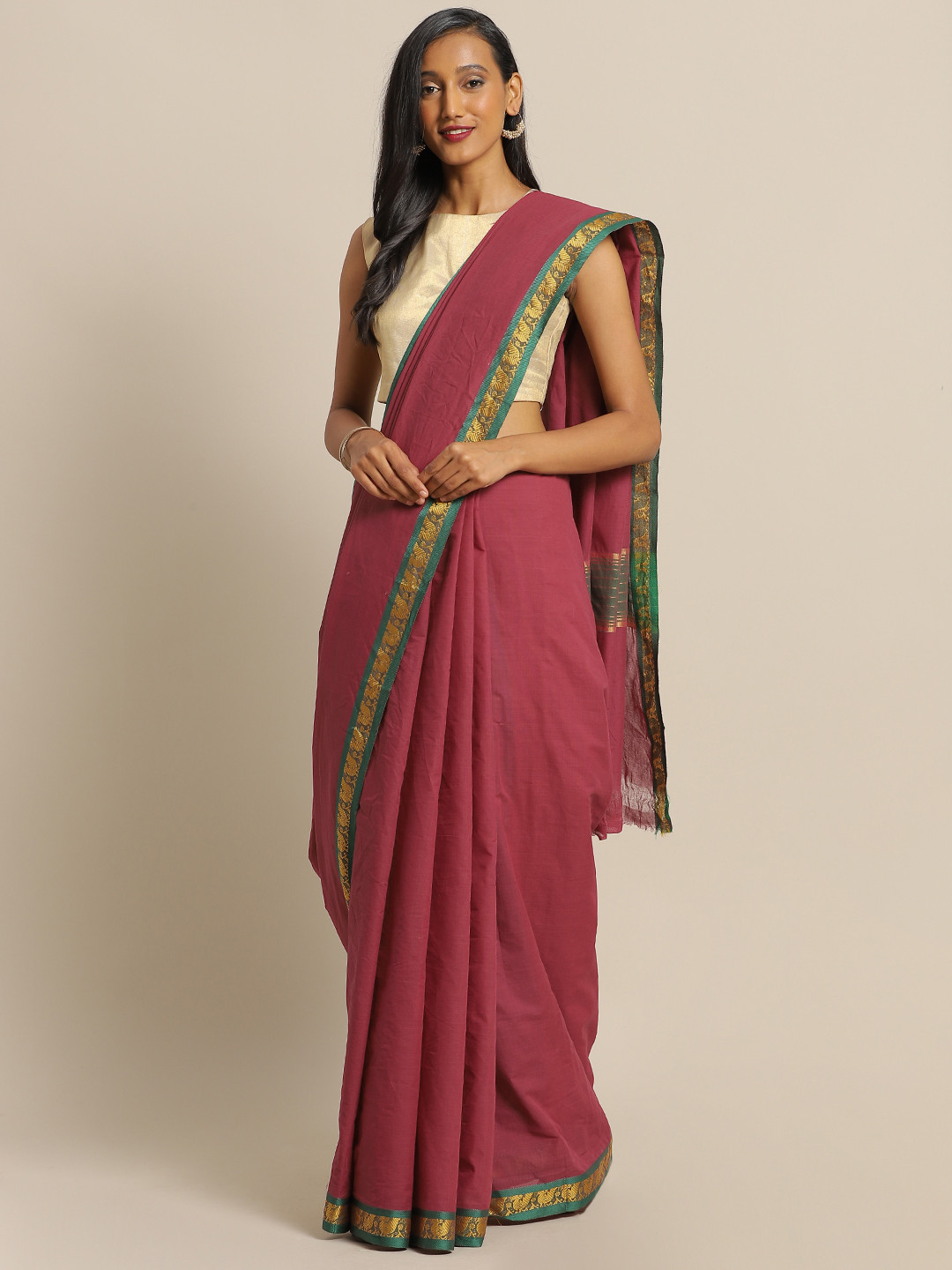 Buy The Chennai Silks Maroon Solid Pure Cotton Saree Sarees for Women