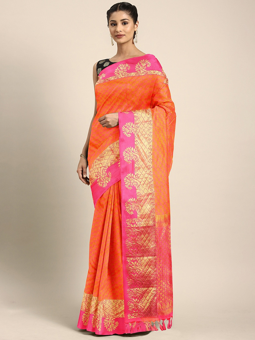 Buy The Chennai Silks Orange Pure Silk Woven Design