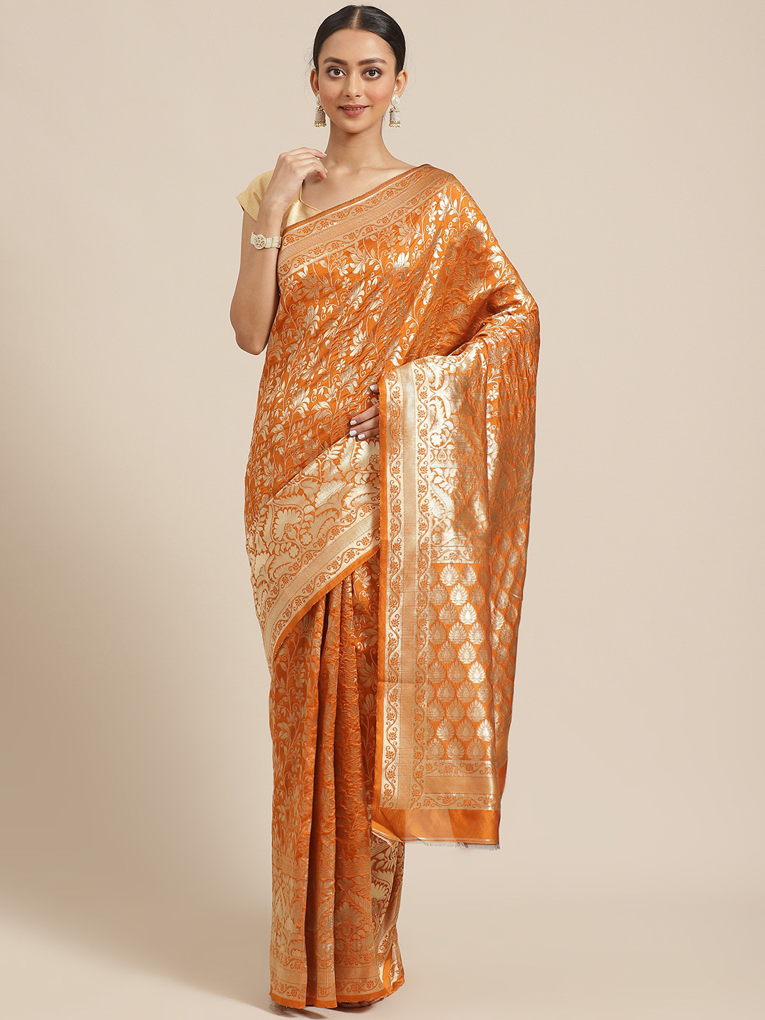 Buy KALINI Orange & Golden Zari Woven Design Saree Sarees for Women 12163150 Myntra