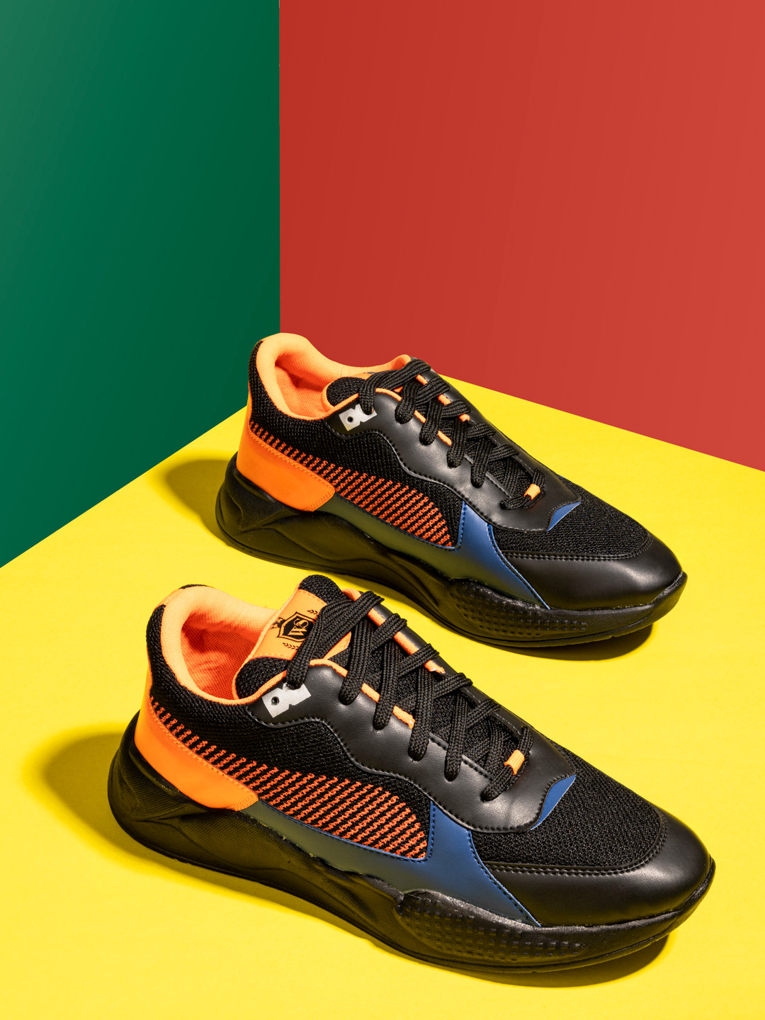 Buy Walkstyle By El Paso Men Black & Orange Mesh Running Shoes Sports