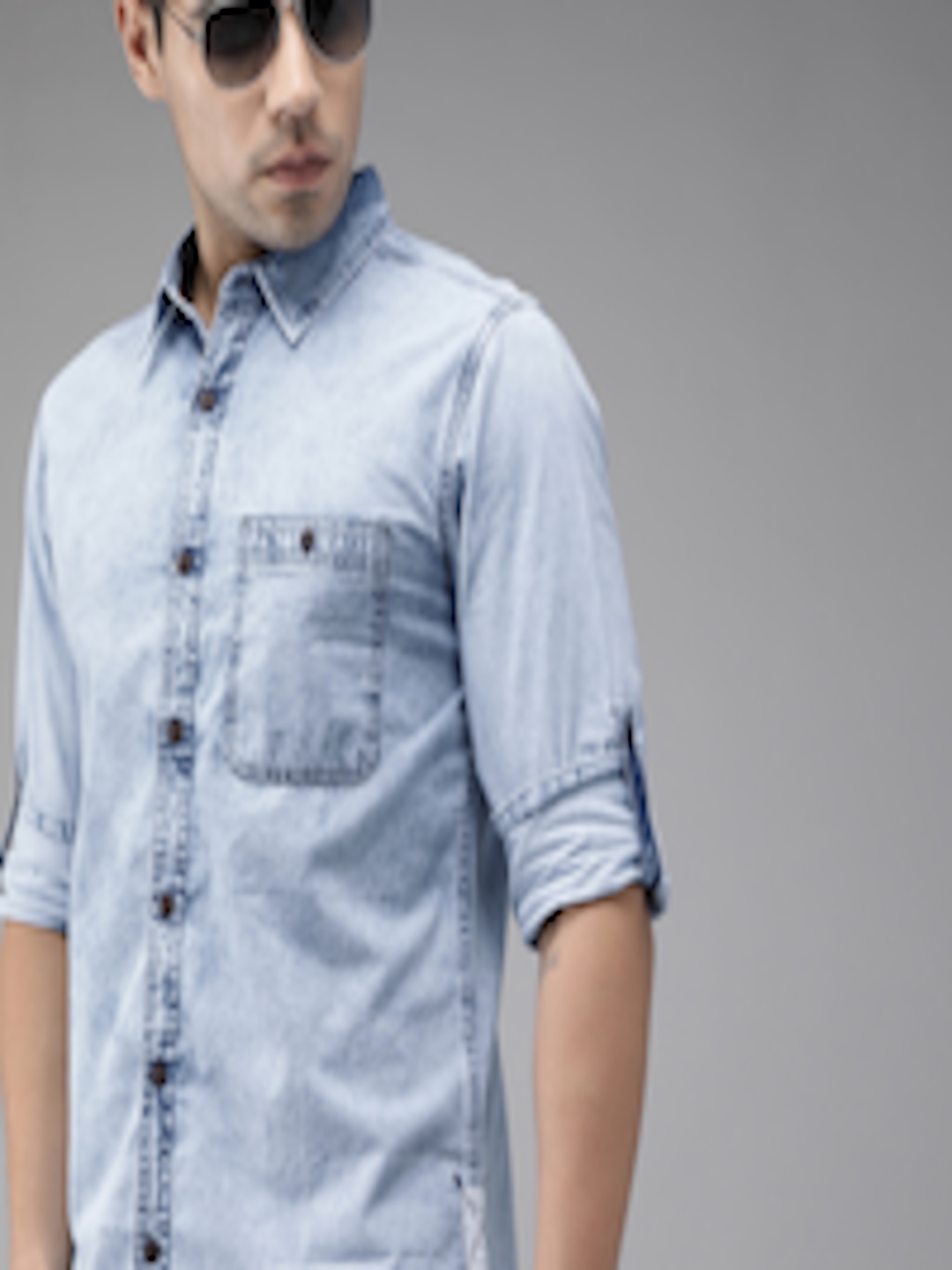 Buy Roadster Men Blue Denim Sustainable Shirt - Shirts for Men 12164202 ...