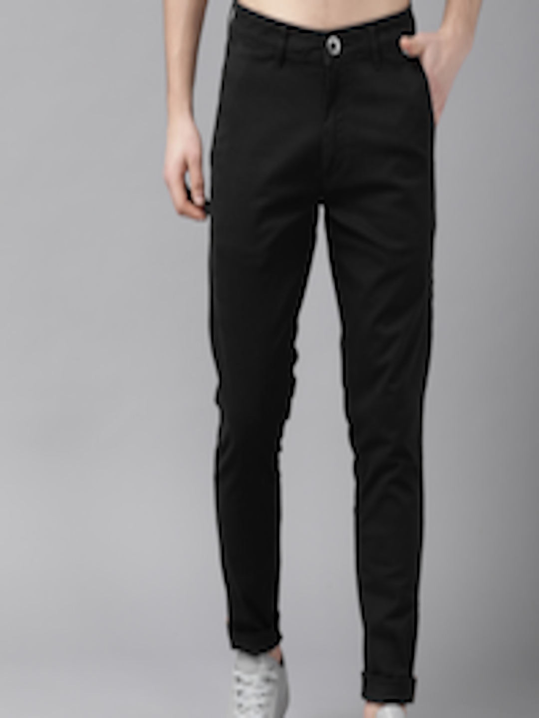 Buy Roadster Men Black Tapered Slim Fit Solid Chinos - Trousers for Men ...