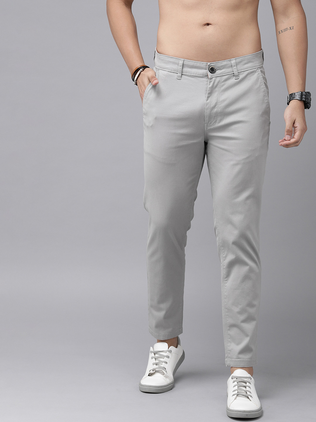 Buy Roadster Men Grey Slim Fit RegularChinos - Trousers for Men ...