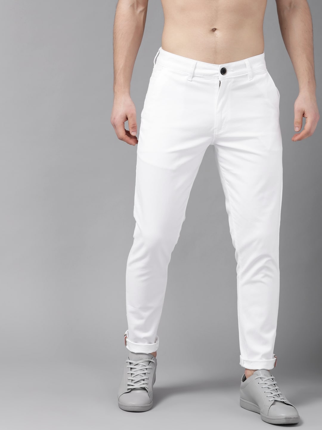 Buy Roadster Men White Solid Slim Fit Chinos - Trousers for Men ...