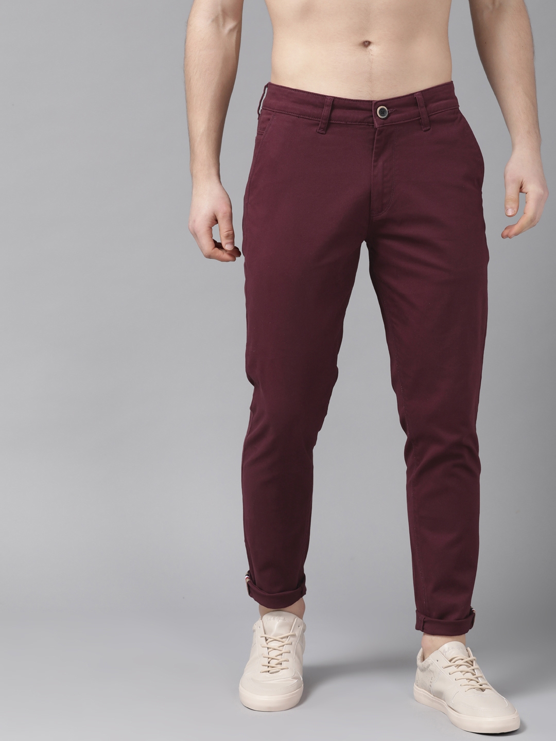 Buy Roadster Men Burgundy Slim Fit Chinos - Trousers for Men 12180586 ...