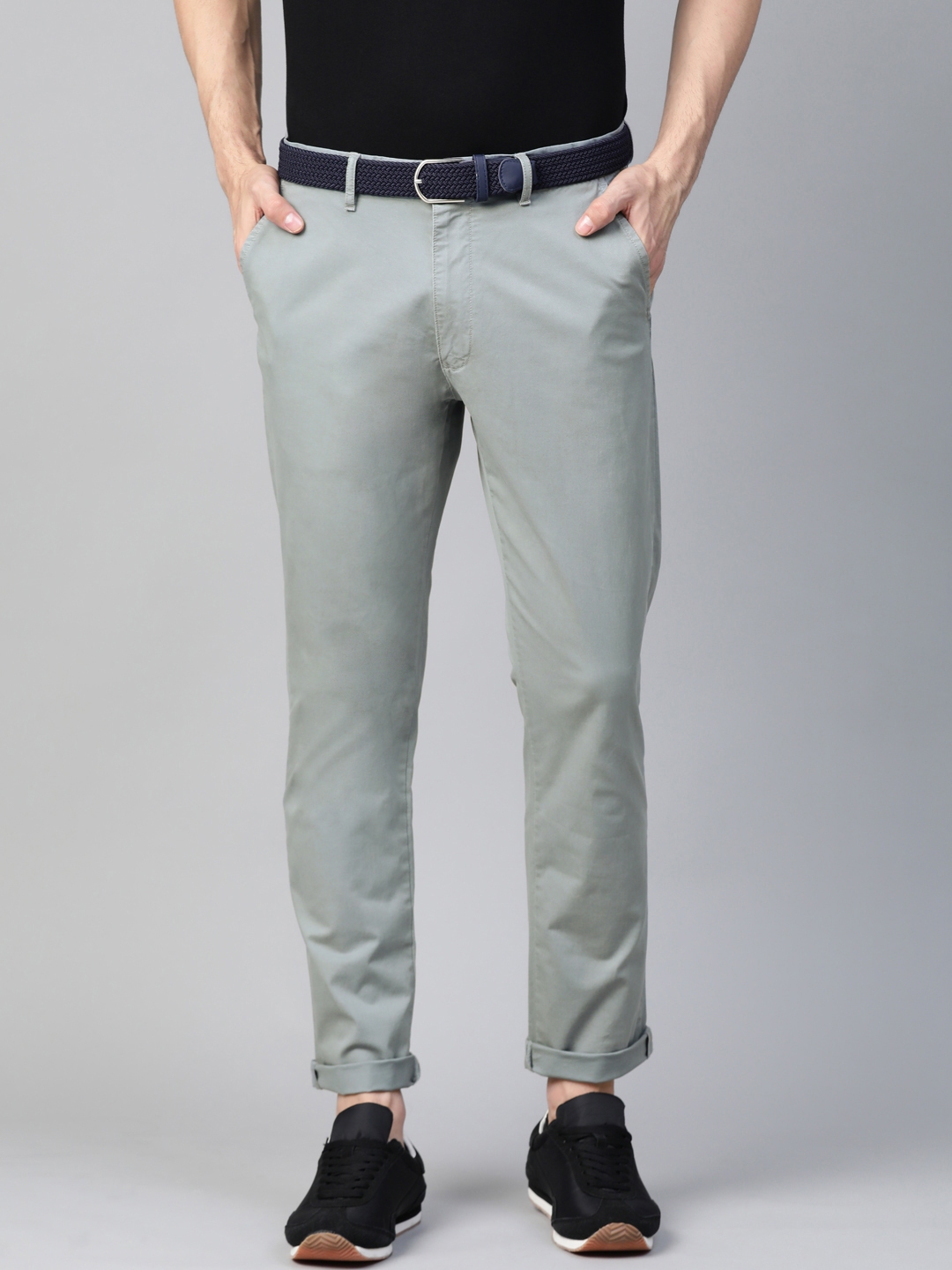 Buy Marks & Spencer Men Grey Original Slim Fit Solid Chinos - Trousers ...