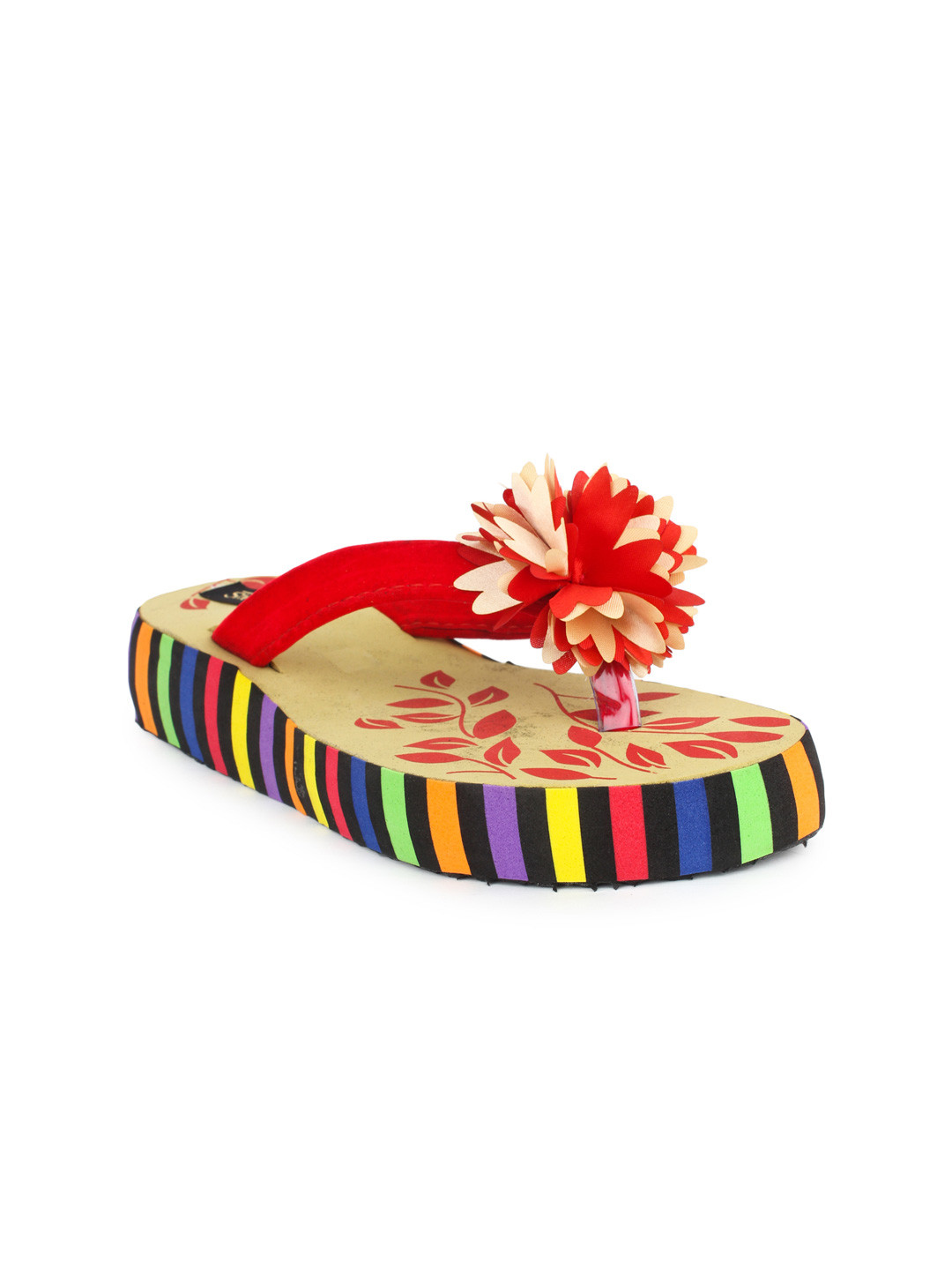 Buy Shoetopia Women Red & Beige Printed Flip Flops - Flip Flops for Women 1218673 | Myntra