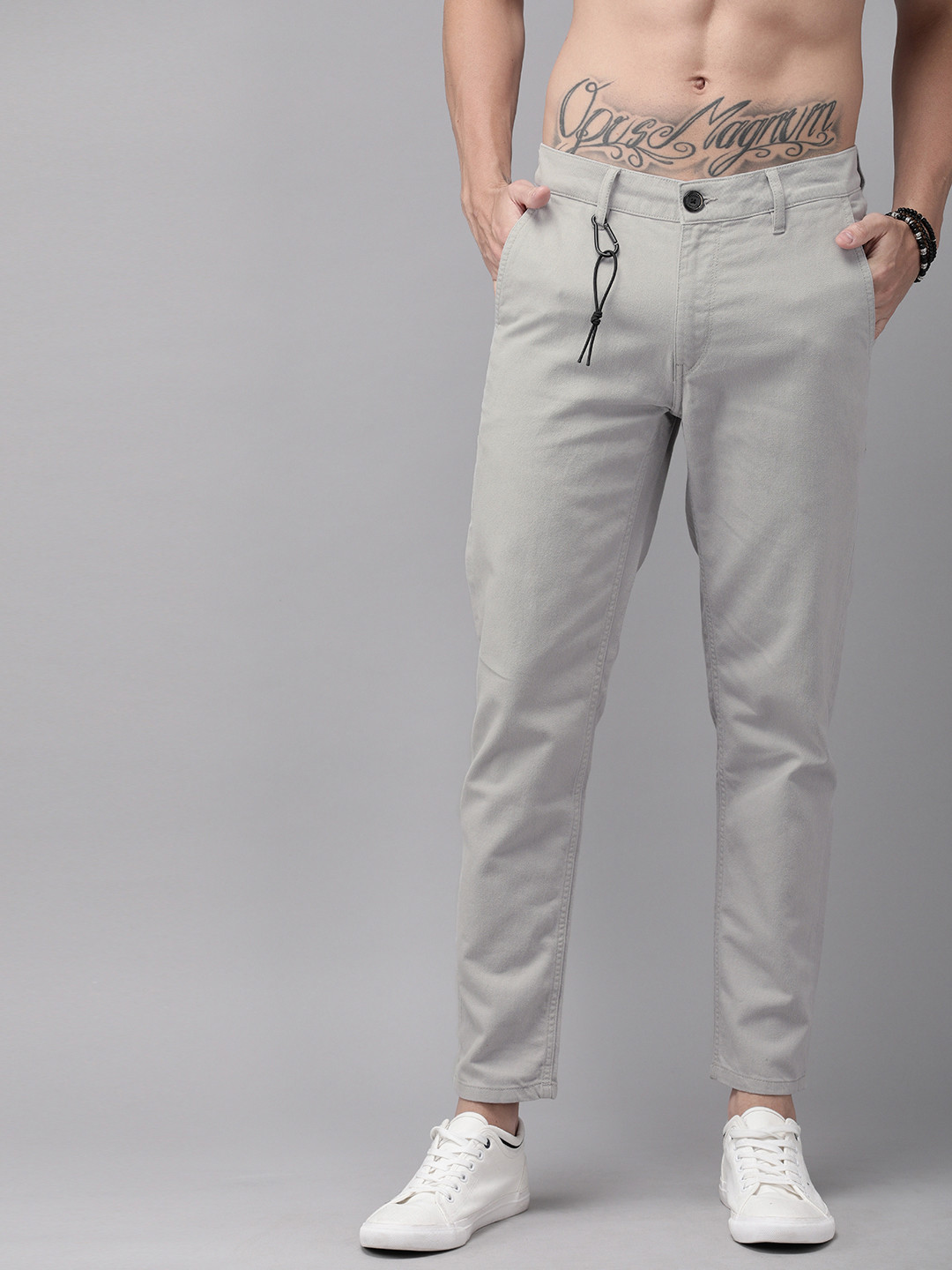 Buy Roadster Men Grey Slim Fit Solid Chinos - Trousers for Men 12187606 ...