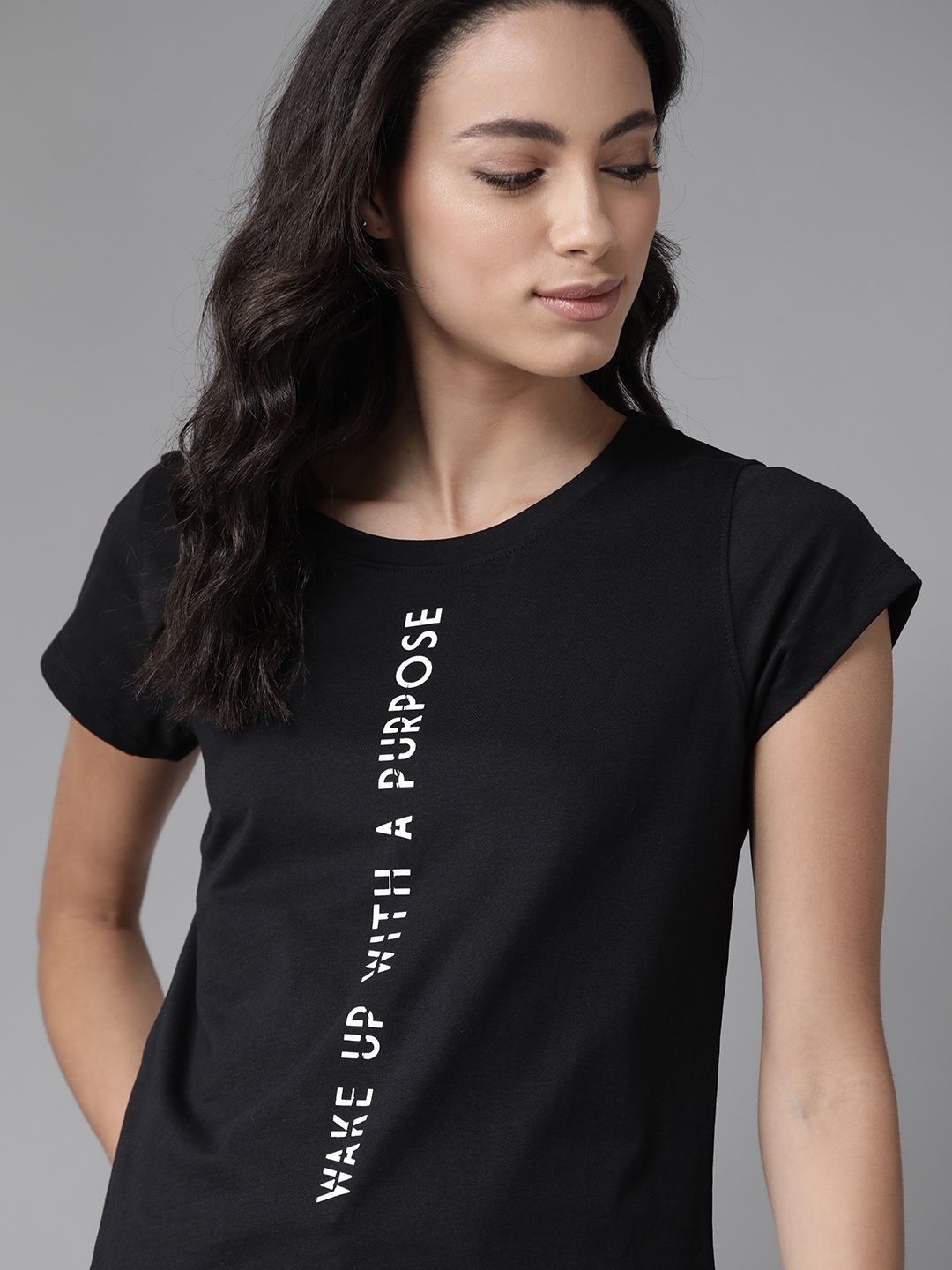 Buy Roadster Women Black Printed Round Neck T Shirt - Tshirts for Women ...