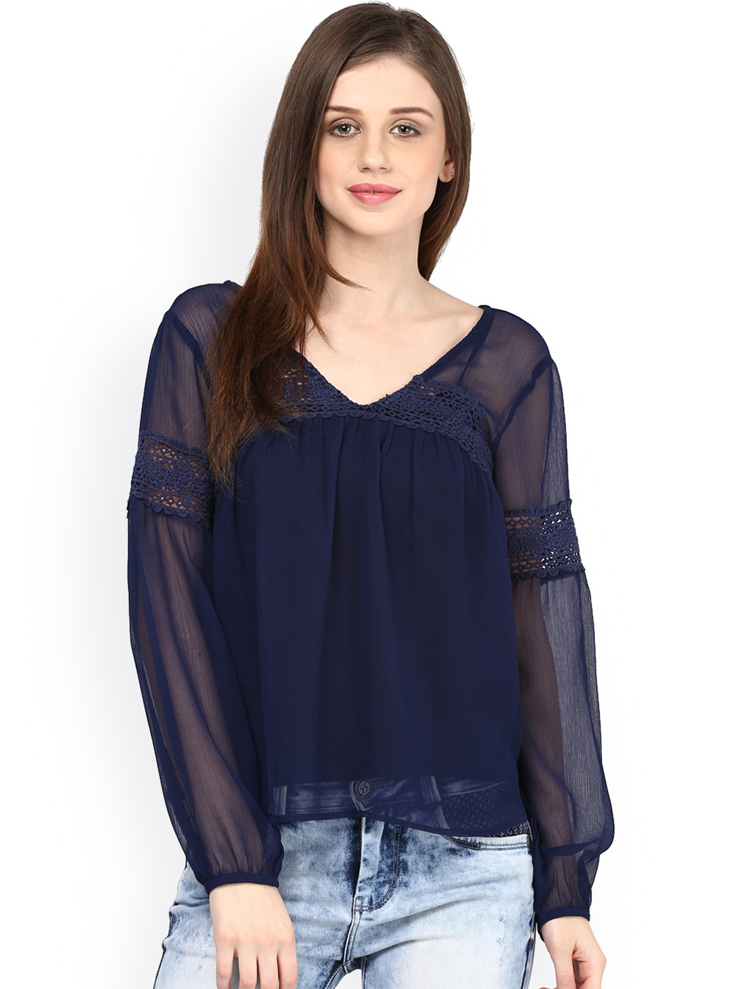 Buy Harpa Navy Sheer Top Tops for Women 1220633 Myntra
