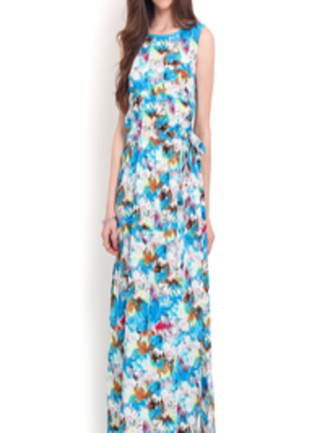 Buy Bella Rosa White & Blue Floral Print Maxi Dress - Dresses for Women ...
