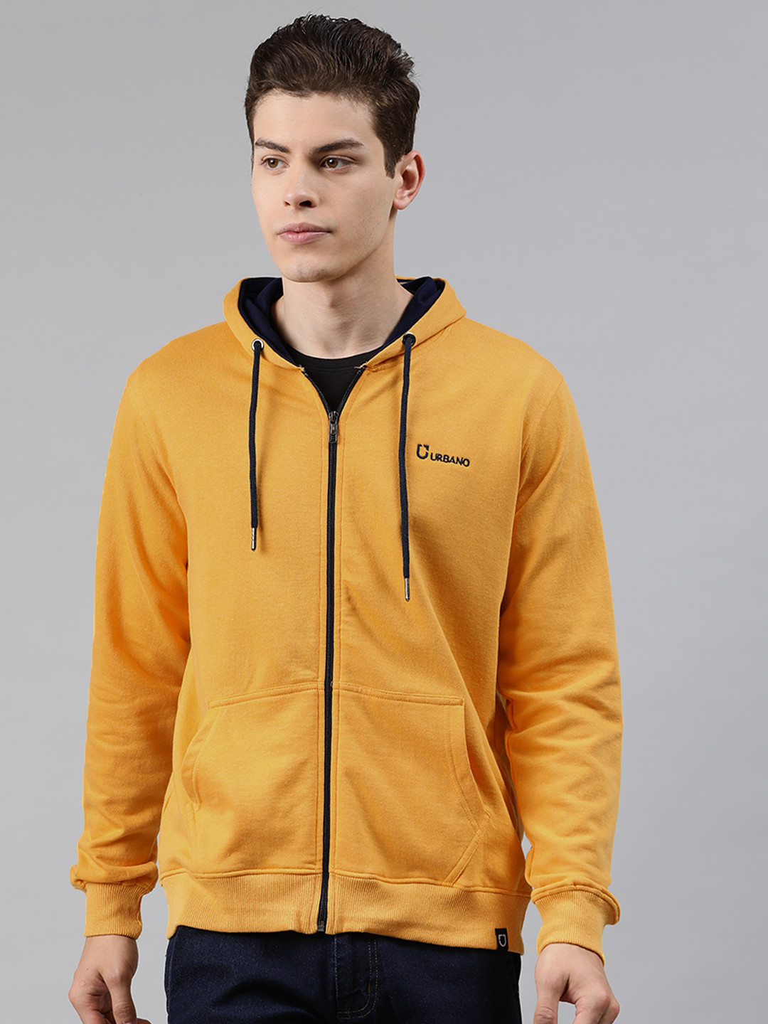 Buy Urbano Fashion Men Yellow Solid Hooded Sweatshirt Sweatshirts for
