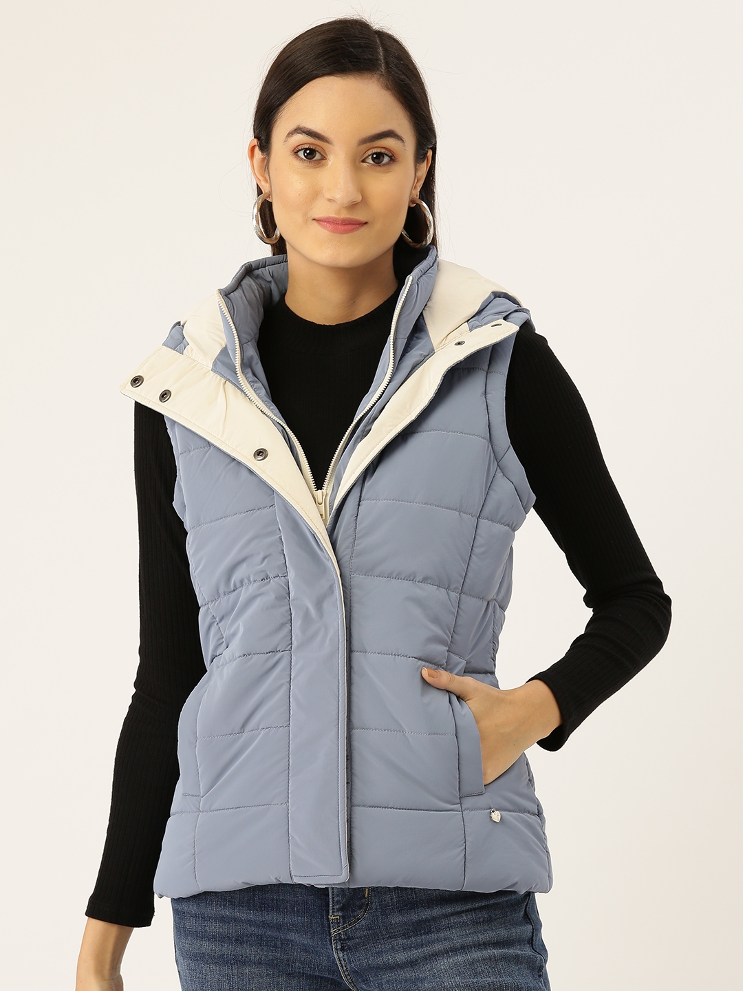 Buy Monte Carlo Women Blue Solid Hooded Padded Jacket - Jackets for Women 12212942 | Myntra