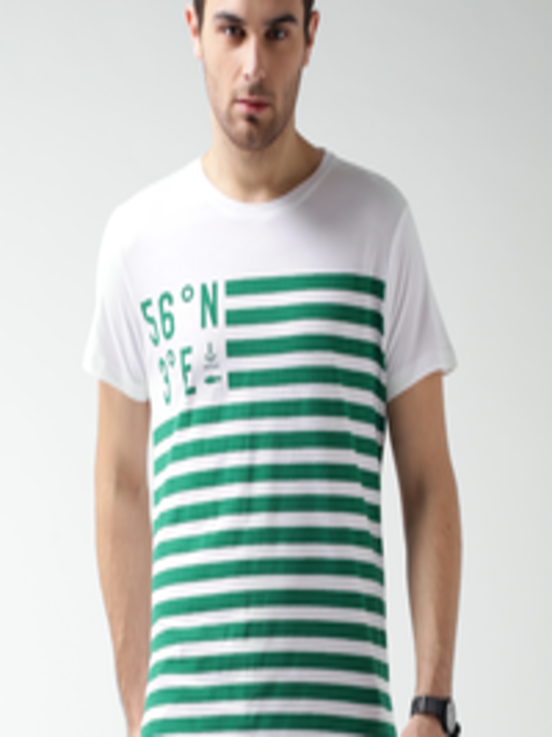 Buy Mast Harbour White Green Striped Pure Cotton T Shirt - Tshirts for ...