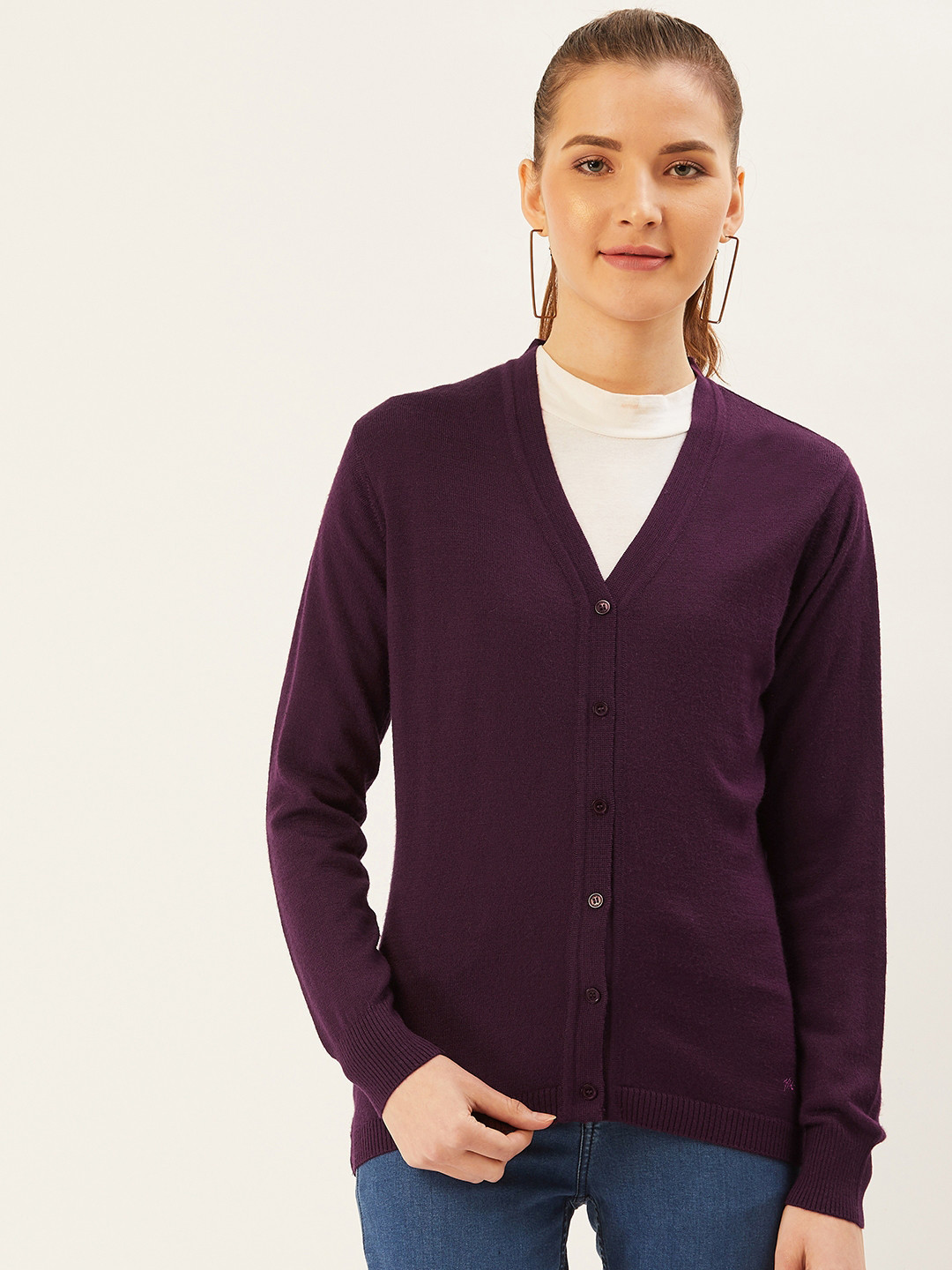 Buy Monte Carlo Women Aubergine Solid Cardigan Sweaters for Women