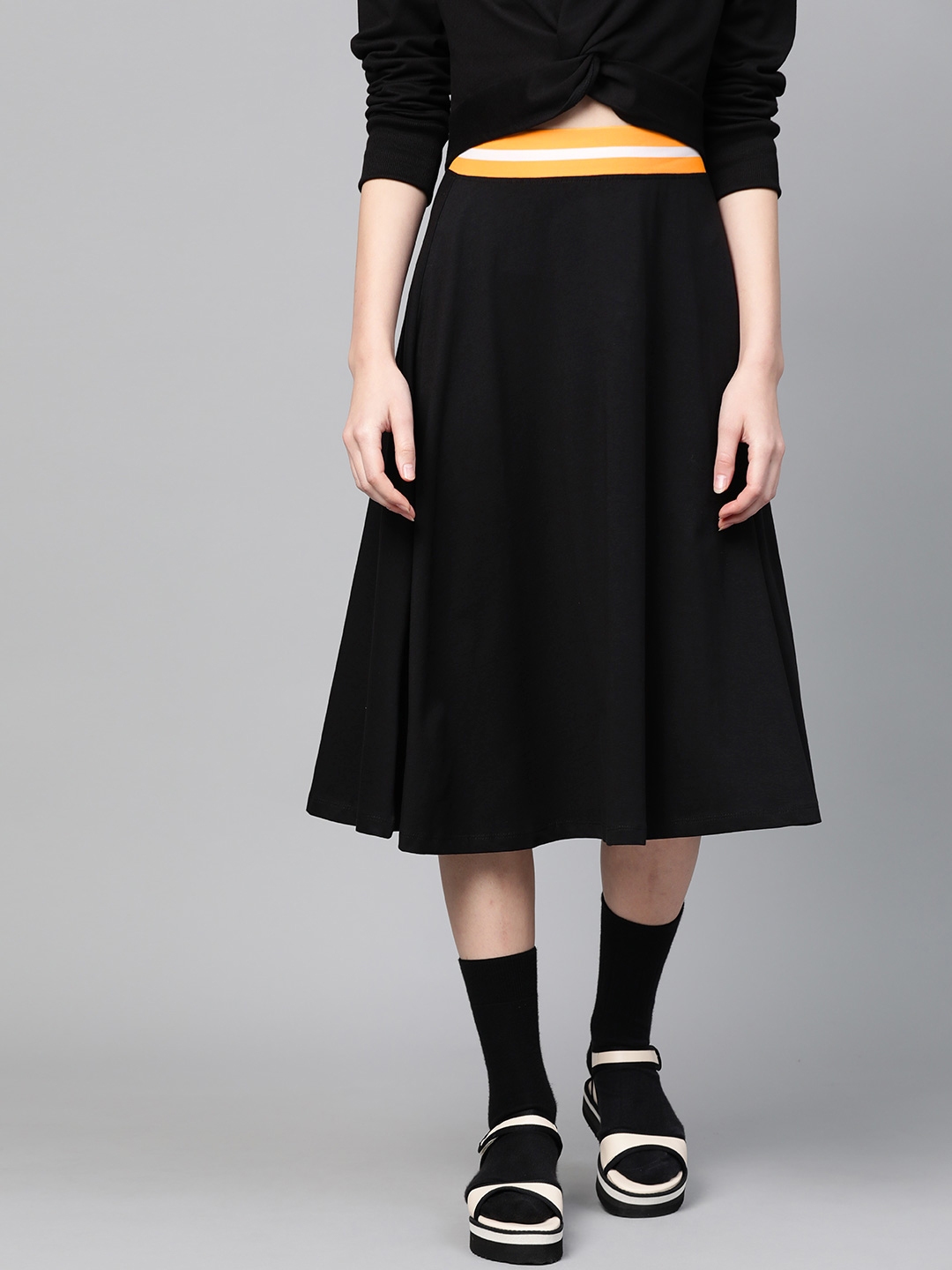 Buy SASSAFRAS Women Black Solid Flared Skirt - Skirts for Women ...