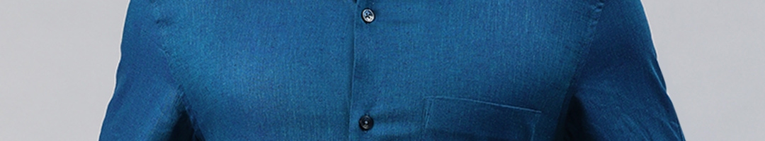 Buy Louis Philippe Men Teal Blue Classic Fit Solid Cotton Linen Formal ...